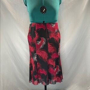 Karen Kane Black and Pink Feather Midi Skirt